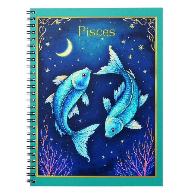 Carnet Pisces Zodiac Fish Swimming in Cosmic Waters