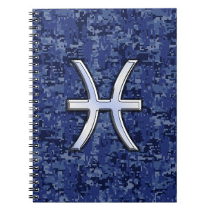 Carnet Pisces Zodiac Symbol on Navy Blue Digital Camo