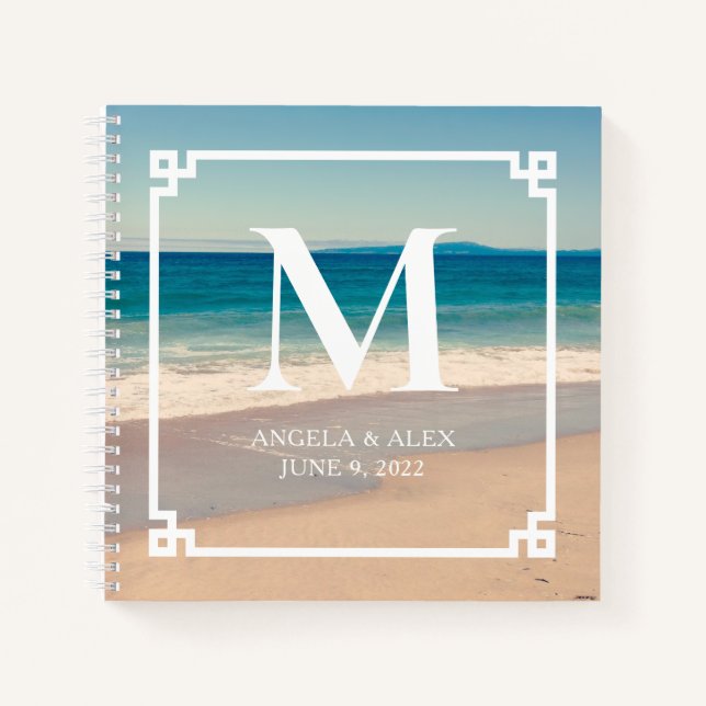 Carnet Pittoresque Beach Photo Mariage Monogram Invité (Devant)