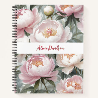Carnet Pivoines roses aquarelles douces | votre nom