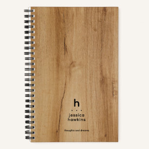 Carnet Placage de bois brun clair tendance monogramme mod