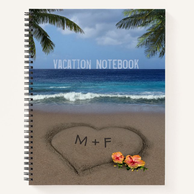 Carnet Plage Coeur avec texte personnalisable à l'avant e (Devant)