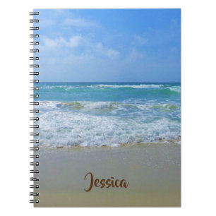 Carnet Plage et mer avec des vagues Nom personnalisé