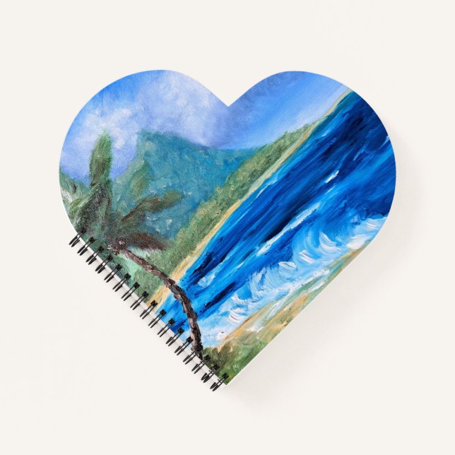 Carnet Plage Hawaii Sunny Peinture Paradis Tropical Palm (Devant)