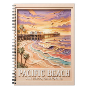Carnet Plage Pacifique San Diego 3D Surf Voyage Texturé