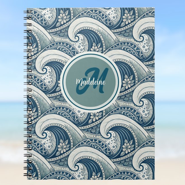 Carnet Plage polynésienne Vagues et fleurs Motif Océan (Créateur téléchargé)
