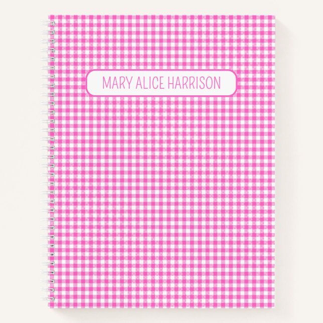 Carnet Plaid En vichy rose et blanc personnalisé (Devant)