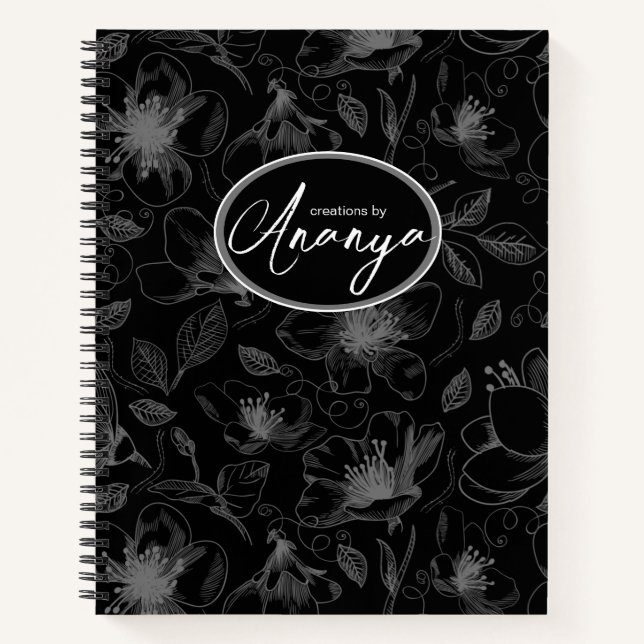 Carnet Plan floral esquissé Motif gris/noir ID939 (Devant)
