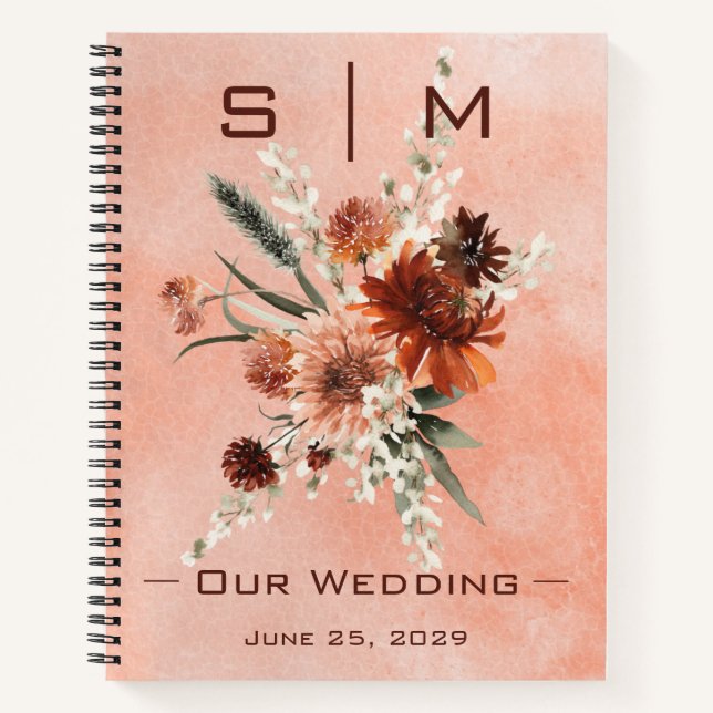 Carnet Plan Mariage de fleurs Boho en terre cuite  (Devant)