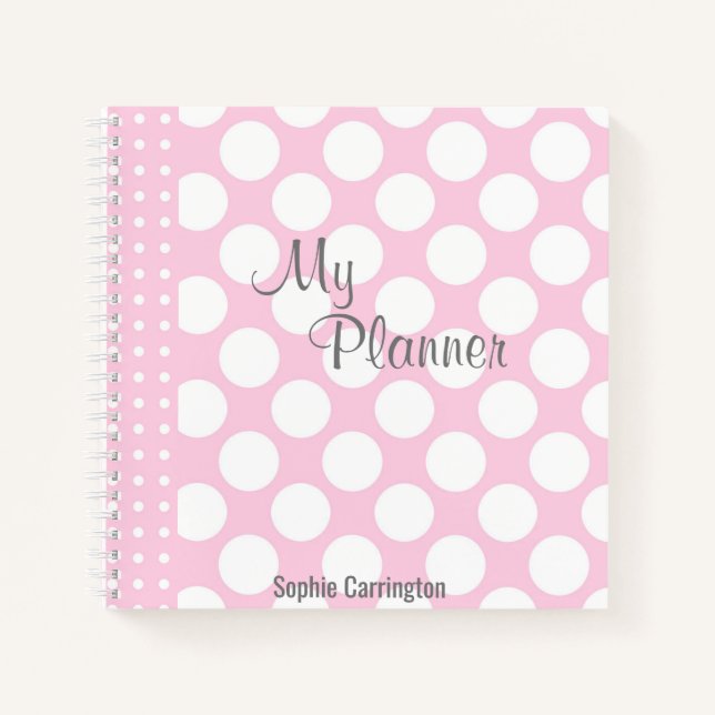 Carnet Planificateur de noms Polkadot rose (Devant)