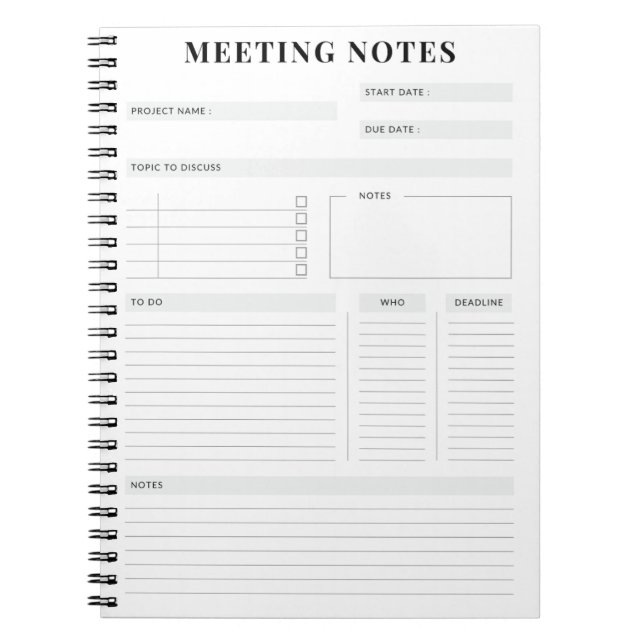 Carnet Planificateur de notes de réunion professionnelle  (Devant)