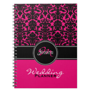 Carnet Planneur Mariage damassé rose noir rose