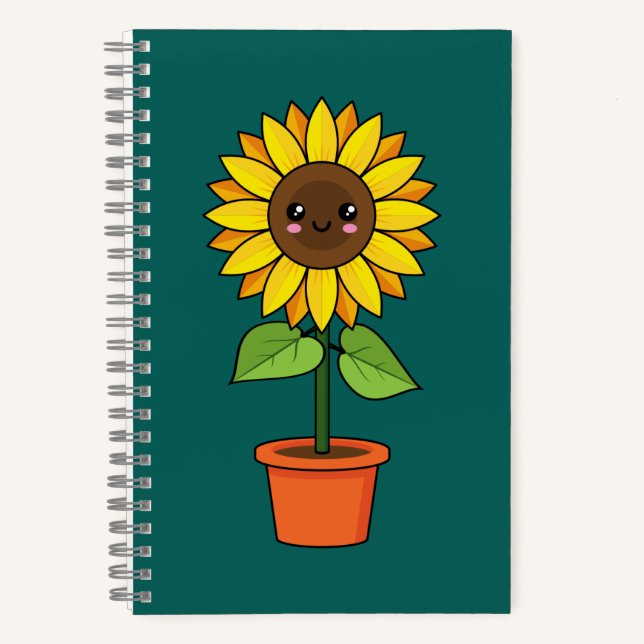 Carnet Plante de tournesol Kawaii dans un pot (Recto)