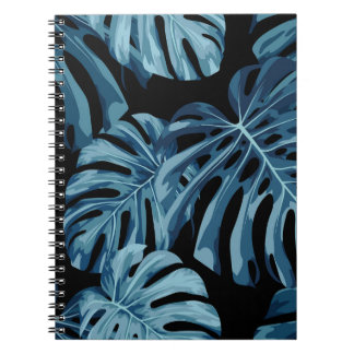 Carnet Plante Monstera : motif feuille bleu.