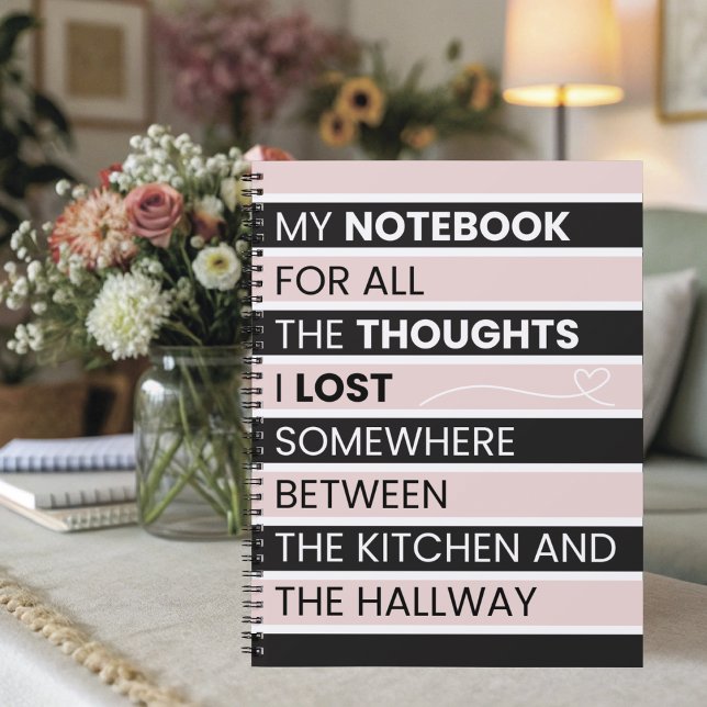 Carnet  Playful Pink & Black Stripes  (Playful striped notebook celebrating scattered thoughts, fun modern office supplies for busy minds.)