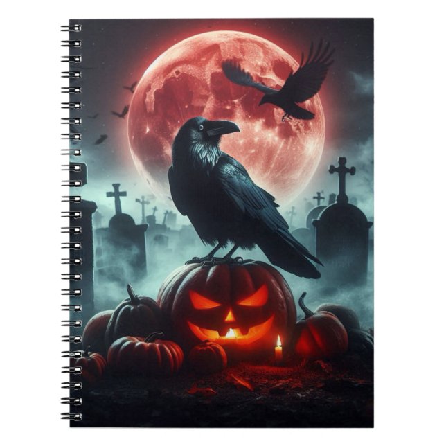 Carnet Pleine lune, cimetière, corbeau assis sur un citro (Devant)