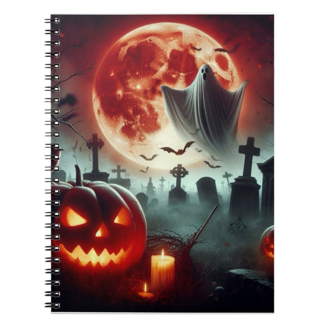Carnet Pleine lune, cimetière, fantôme volant. (Devant)