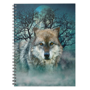 Carnet Pleine lune de loup dans le brouillard