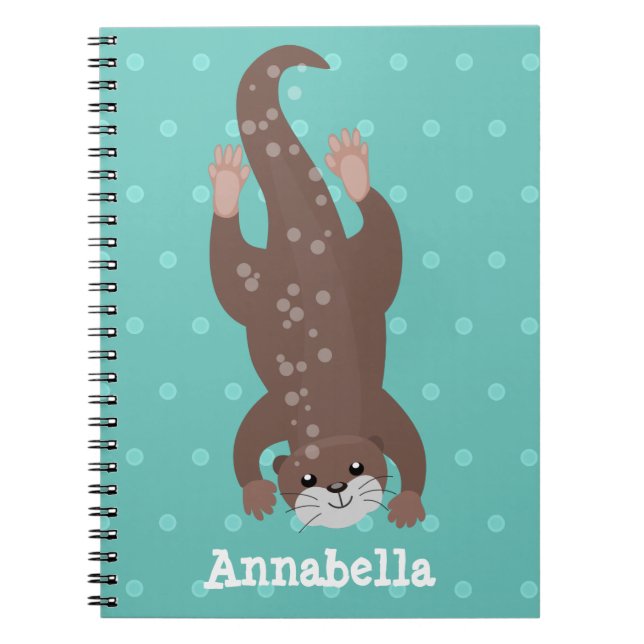 Carnet Plongée de loutre mignonne sur dessin animé turquo (Devant)