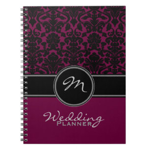 Carnet Plum noir noir blanc Mariage damassé Planner