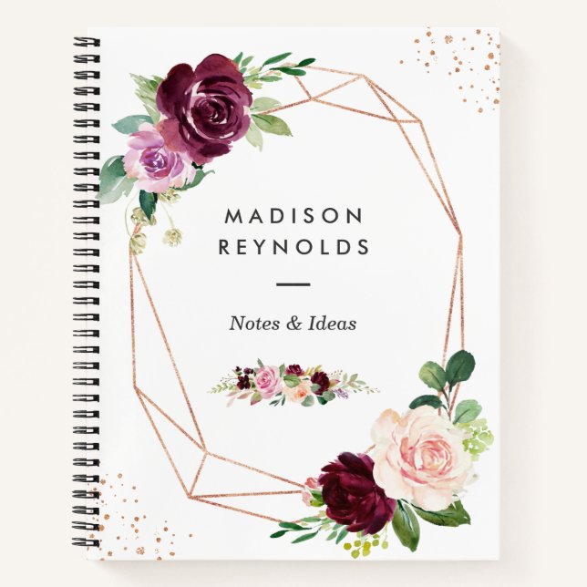 Carnet Plum Purple Blush Floral Moderne Rose Or (Devant)