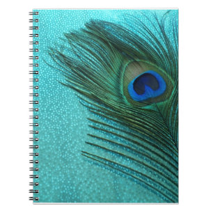 Carnet Plume bleue de paon d'Aqua métallique