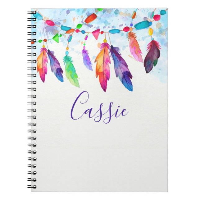 Carnet Plumes Boho personnalisées (Devant)