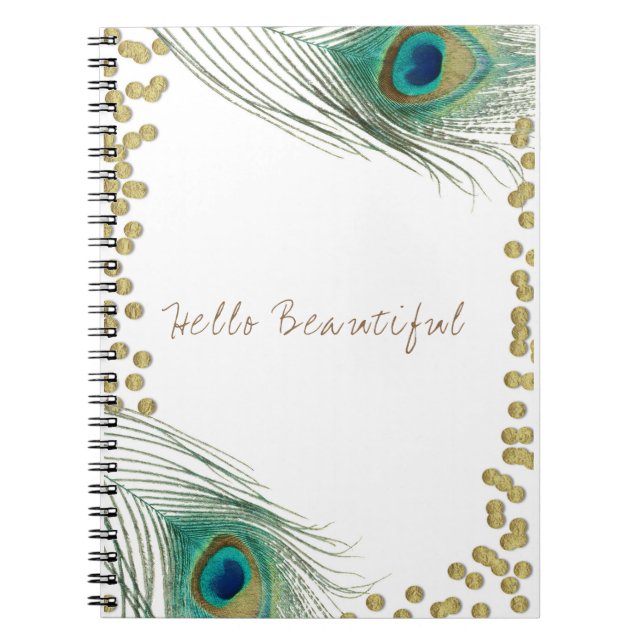 Carnet Plumes de paon & Or Boho Glam Élégant (Devant)