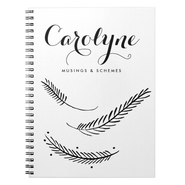 Carnet Plumes d'hiver noir Calligraphie personnalisée (Devant)