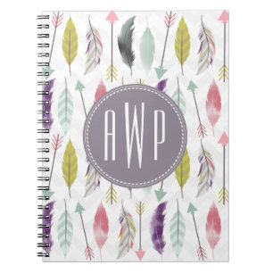 Carnet Plumes et monogramme de flèches