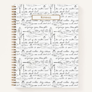 Carnet Plumes personnalisées avec nom & Encre Or blanc éc