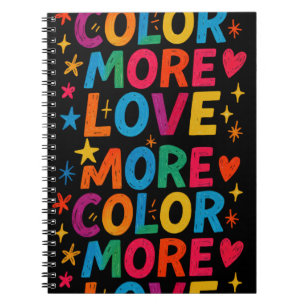 Carnet Plus de couleur, plus d'amour, typographie arc-en-