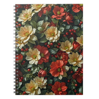 Carnet Poinsetia, fleurs rétro en rouge et vert