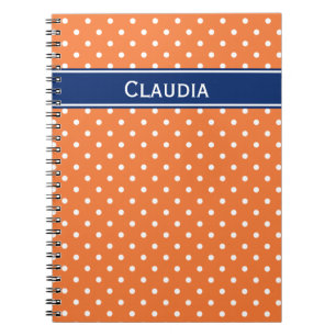 Carnet Pointe Polka blanche orange avec Bleu Royal