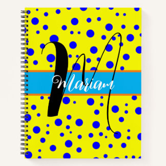 Carnet Points bleus esthétiques et couleur jaune - Nom Mo
