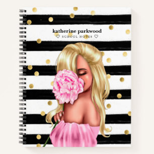 Carnet Points Confetti en or noir Blonde Girl Rose Floral