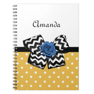 Carnet Points Jaunes Bleus Rose Chevron Bow avec nom