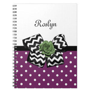 Carnet Points mignons pourpres Rose vert Chevron Bow avec