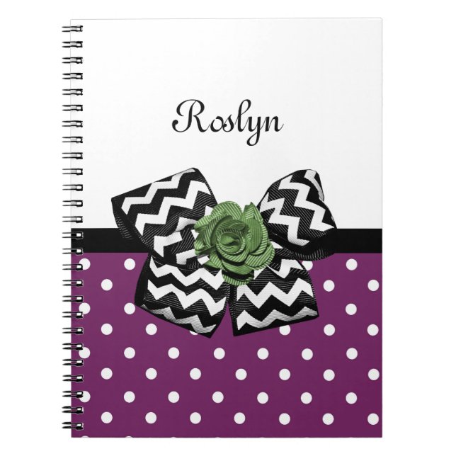 Carnet Points mignons pourpres Rose vert Chevron Bow avec (Devant)