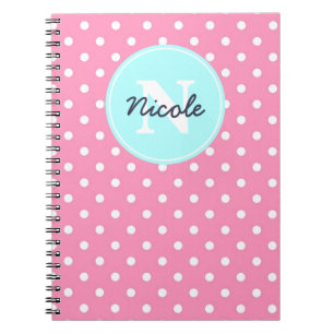 Carnet Points roses et bleus, initiale, et nom