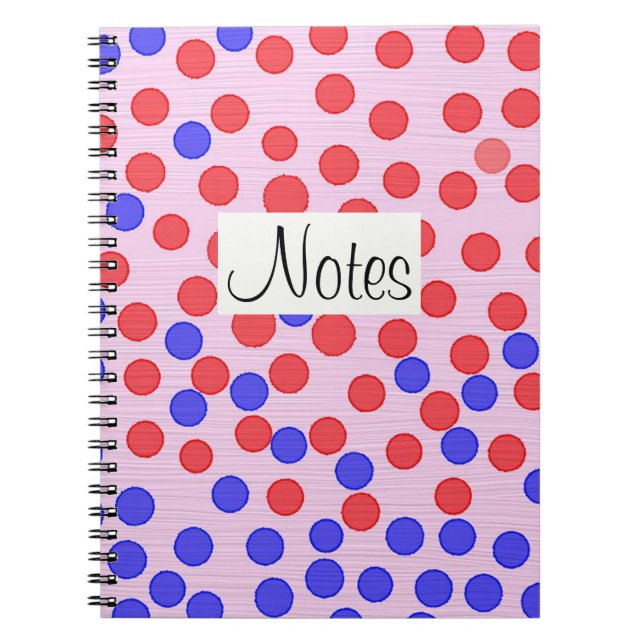 Carnet Points rouges et bleus sur rose (Devant)