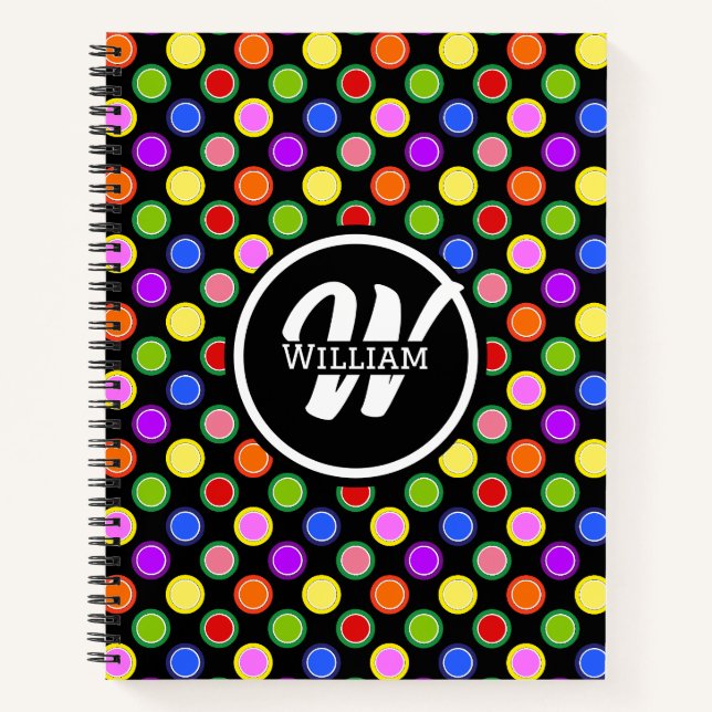 Carnet Pois arc-en-ciel Jelly Fruit Candy sur Noir (Devant)