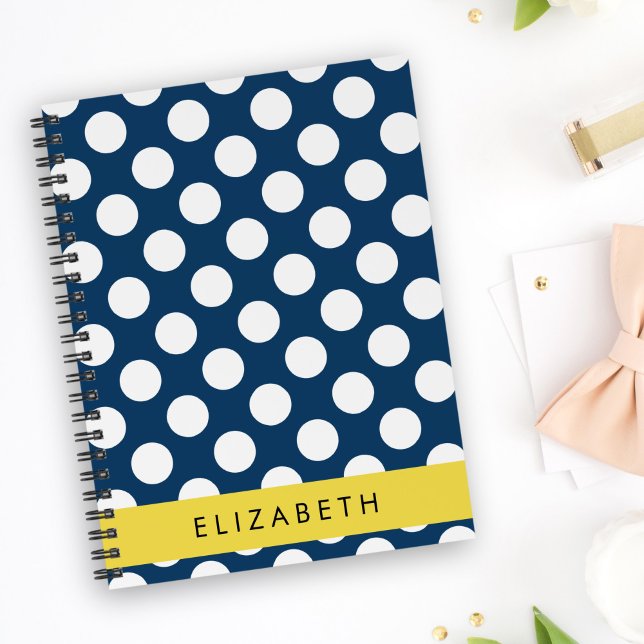 Carnet Pois Bleus de la Marine, Motif Pot Polka, Votre No (Créateur téléchargé)