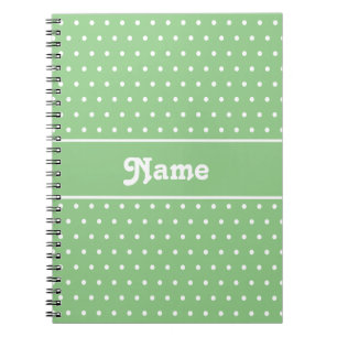 Carnet Pois classique Nom personnalisé vert et blanc