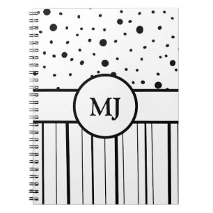 Carnet Pois et rayures noirs noirs monogrammes