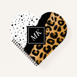 Carnet Pois léopard et noir et blanc Monogramme