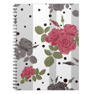 Carnet Pois motif vintage rétro roses rouges sans soudure