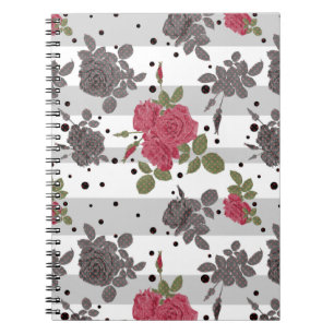 Carnet Pois motif vintage rétro roses rouges sans soudure