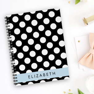 Carnet Pois noirs et blancs, pointillés, Votre nom