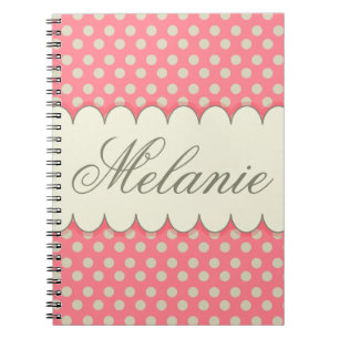 Carnet Pois rose beige personnalisé par coutume vintage